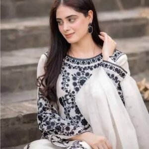 White Embroidered 3-Piece Suit (Stitched Pret)