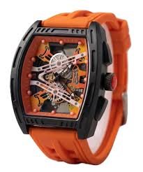 Artistic Tonneau Skeleton Watch - Orange Silicone Strap